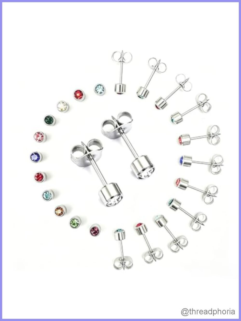 316L Stainless Steel CZ Stud Earrings Set 12 Pairs Piercing Jewelry